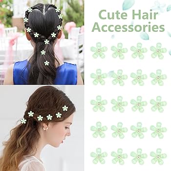 Amazon.co.jp: YISSION ミニグリーンフラワーヘアクリップ